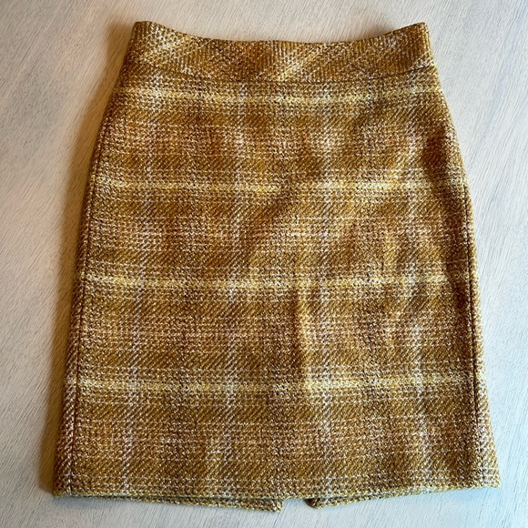 J.Crew Women’s‎ 100% Wool Yellow Brown Pencil Skirt Size 0 - Picture 1 of 9